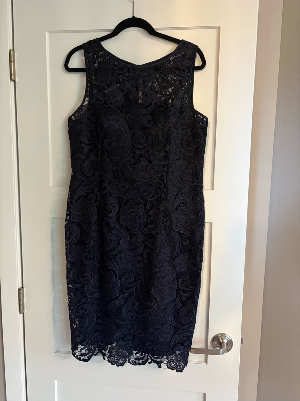 Adrianna Papell Navy Illusion Bodice Lace Sheath Dress Size 14